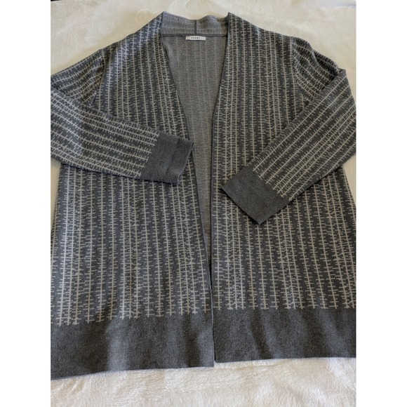 Sioni Cardigan Womens XL Open Front Soft Knit Sweater Gray White Preppy City - Picture 8 of 11